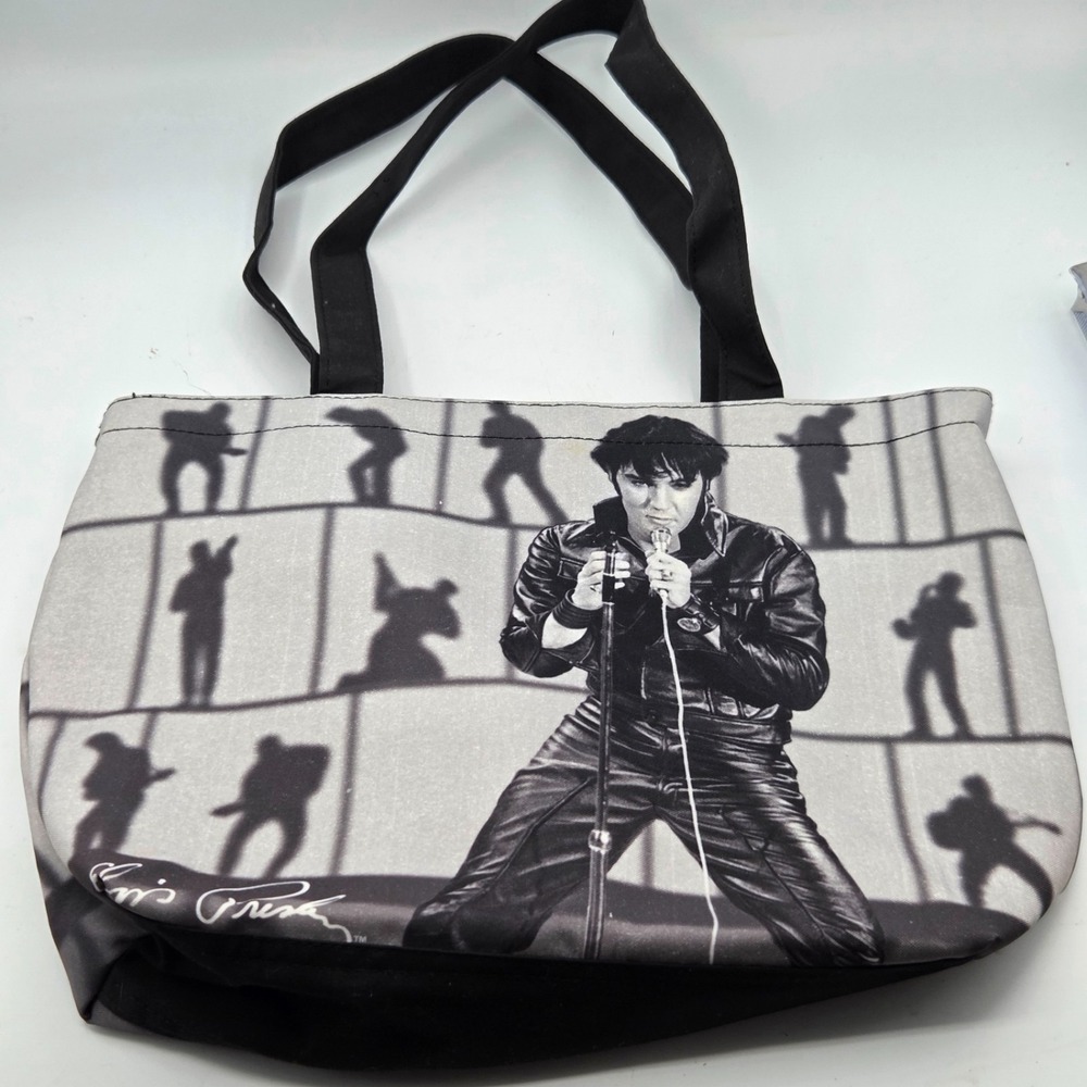 ELVIS PRESLEY HANDBAG PURSE 10" x 14" BLACK & WHITE BAG JAILHOUSE ROCK
